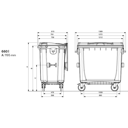 Plastikinis atliekų konteineris 660 l, mėlynas