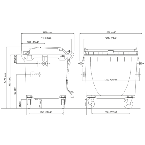  Buitinių atliekų konteineris 1100 litrų, raudonas